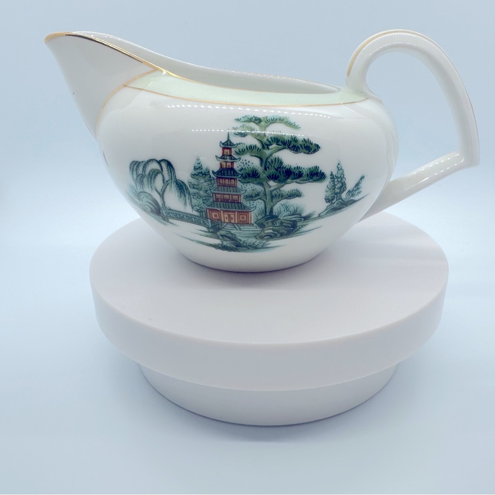 Vintage Narumi Milk Pot - Fine Chine Green Willow Pagoda